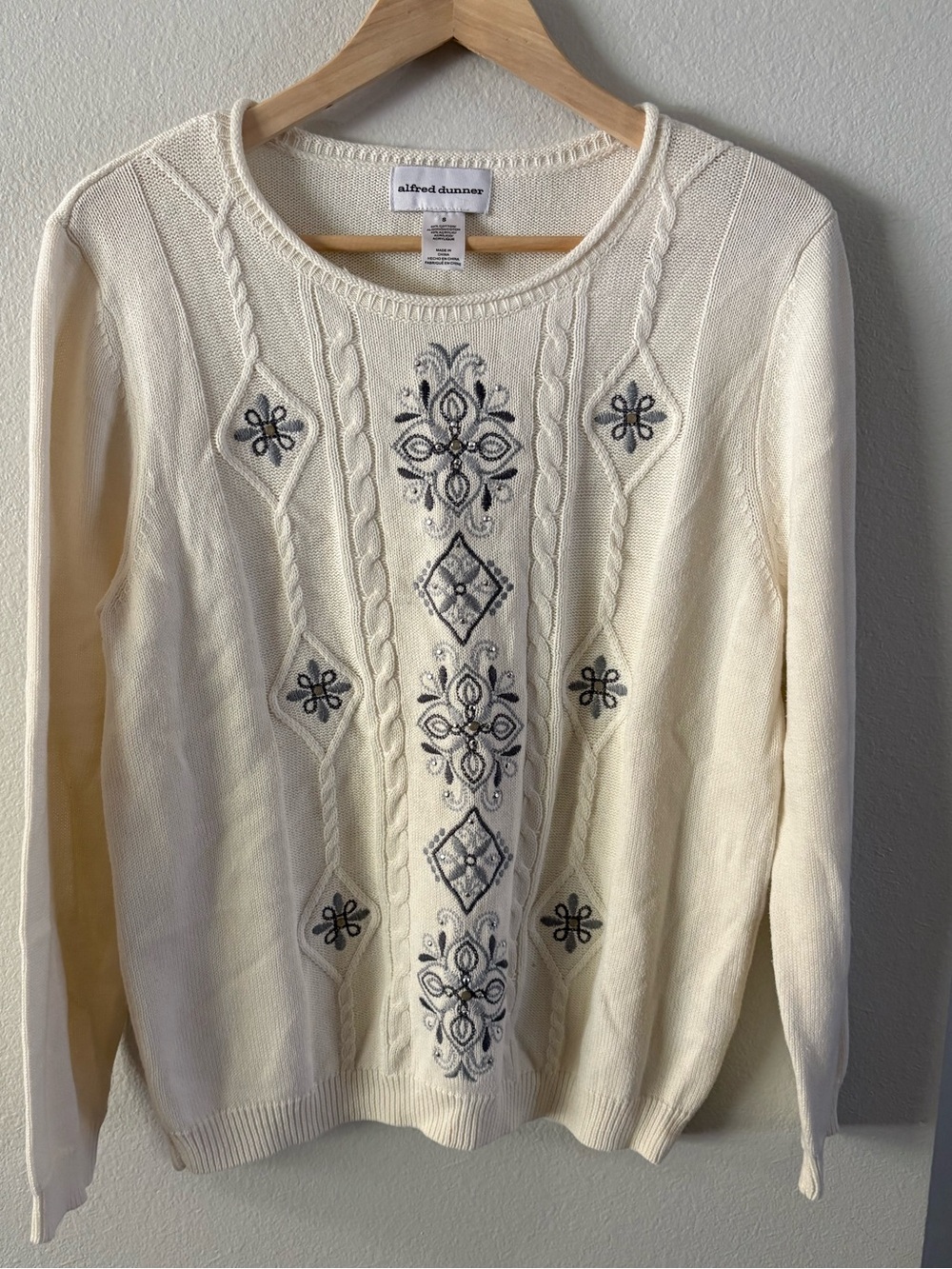 Butter Mom Embroidered Cable-Knit Cottagecore Sweater Cotton Blend S